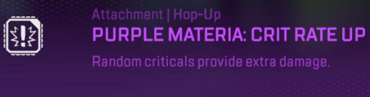 The Purple Materia in the Apex Legends x Final Fantasy 7 crossover event game mode increases critical hit damage.
